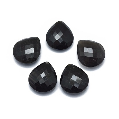 Natürliche Obsidian Perlen, Hälfte gebohrt, Tropfen, facettiert