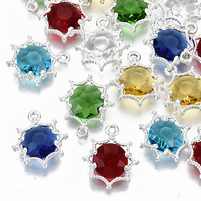 Faceted Glass Pendants, with Eco-Friendly Alloy Findings, Cadmium Free & Nickel Free & Lead Free, Faceted, Flower