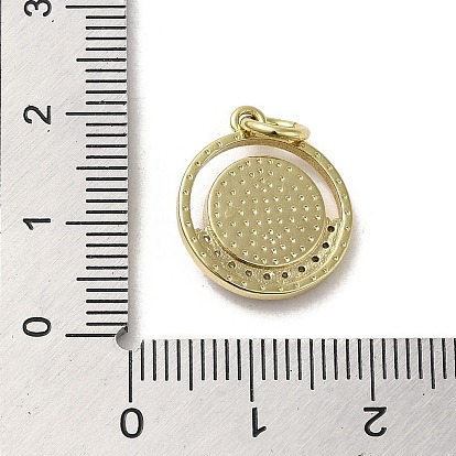 Brass Micro Pave Cubic Zirconia Pendants, with Enamel, with Jump Ring, Real 18K Gold Plated, Flat Round with Evil Eye