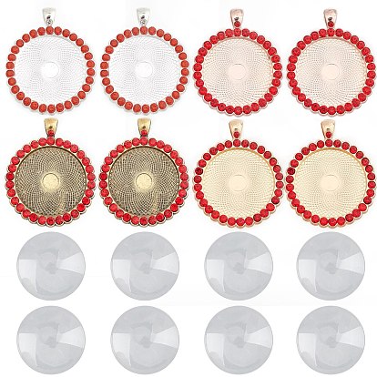 Поделки кулон решений, с плоскими круглыми подвесками из сплава со стразами и кабошонами из прозрачного стекла