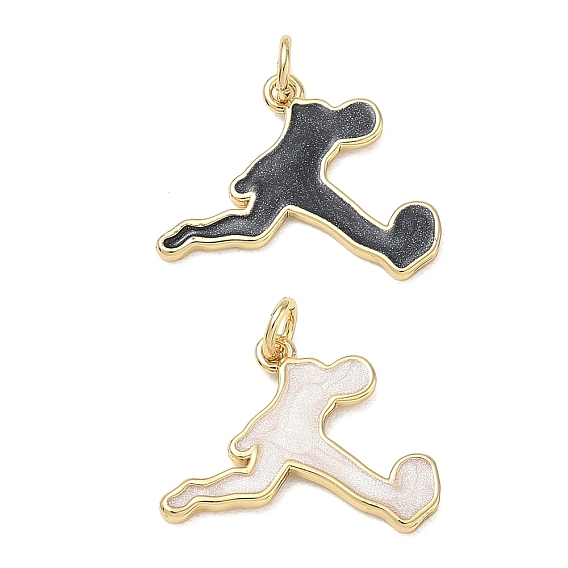 Brass Enamel Pendants, Human with Football Charms, Cadmium Free & Lead Free, Rack Plating, Long-Lasting Plated, Real 18K Gold Plated