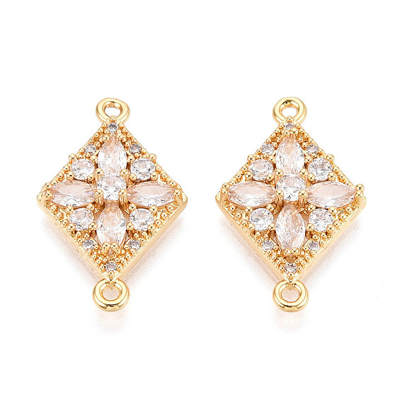 Латунные подвески-звенья/соединители с прозрачными кубическими циркониями, ромб, без никеля 