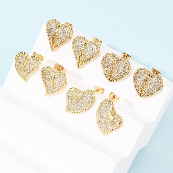 Сердце из латуни микро проложить кубического циркония серьги стержня, реальный 16 k позолоченный