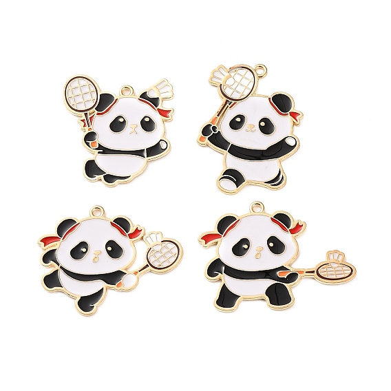 Подвески из спортивного сплава с эмалью, панда играет в бадминтон