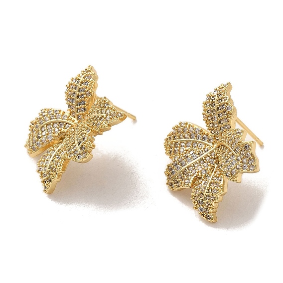 Brass Micro Pave Cubic Zirconia Earrings for Women, Flower