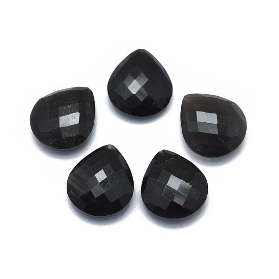 Natürliche Obsidian Perlen, Hälfte gebohrt, Tropfen, facettiert