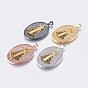 Brass Micro Pave Cubic Zirconia Pendants, Oval with Cross