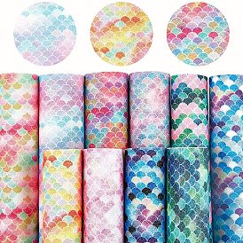 Mermaid Fish Scale Pattern PU Leather Fabric, Self-adhesive Fabric, for Bows Earrings Hair Accessories Bag Making DIY Crafts