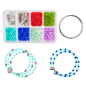 SUNNYCLUE DIY Bracelet Making, with 3-strands Brass Magnetic Slide Lock Clasps, Alloy Links, Memory Wire and Glass Beads