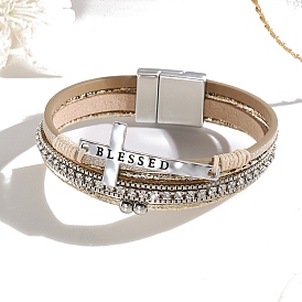 Многопрядные браслеты из искусственной кожи, браслеты с крестом в стиле бохо, из нержавеющей стали магнитные застежки