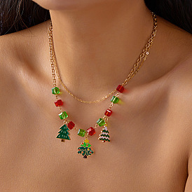 Рождественские подвески-колье из сплава эмали, стразов и стекла, золотые, красный и зеленый
