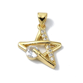 Rack Plating Real 18K Gold Plated Brass Micro Pave Cubic Zirconia Pendants, Long-Lasting Plated, Lead Free & Cadmium Free, Star