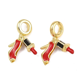 Латунные европейские подвески с подвесками, Подвески с большими отверстиями, помада на высоком каблуке, с эмалью, долговечный, стойки покрытие, реальный 18 k позолоченный