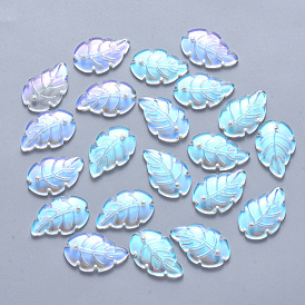 Transparent Spray Painted Glass Pendants, AB Color Plated, Leaf