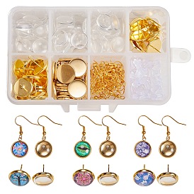 SUNNYCLUE DIY Earring Making, with Brass Blank Pendant Trays, Flat Round Setting for Cabochon, Brass Earring Hooks, with Beads and Brass Stud Earring Findings