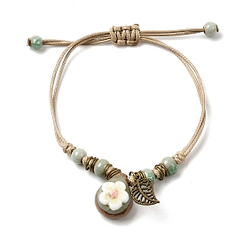 Регулируемые фарфоровые бусины-цветы ручной работы плетеные браслеты из бусин, браслеты с подвесками в виде листьев из сплава для женщин