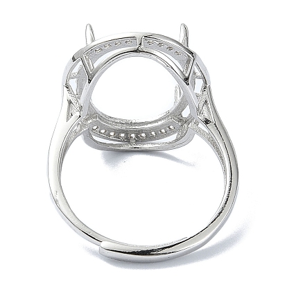 Adjustable 925 Sterling Silver Ring Components, with Cubic Zirconia, For Half Drilled Beads