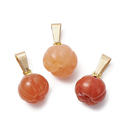 Natural Gemstone Pumpkin Charms with Golden Tone 304 Stainless Steel Snap on Bails