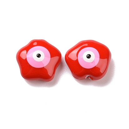 Enamel Beads, with ABS Plastic Imitation Pearl Inside, Star with Evil Eye