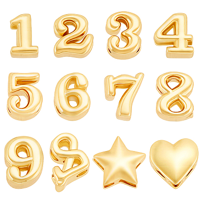 12Pcs 12 Styles Brass Charms, Number
