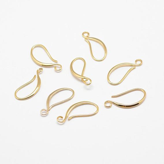 Brass Earring Hooks, Ear Wire, with Horizontal Loop, Long-Lasting Plated