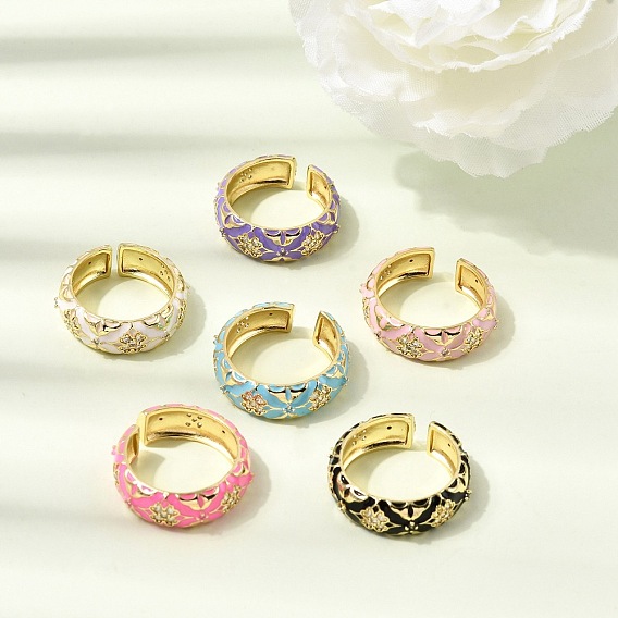 Латунные микропаве кубические цирконии манжеты открытые кольца для женщин, с эмалью, стойки покрытие, без кадмия и без свинца, долговечный, реальный 18 k позолоченный