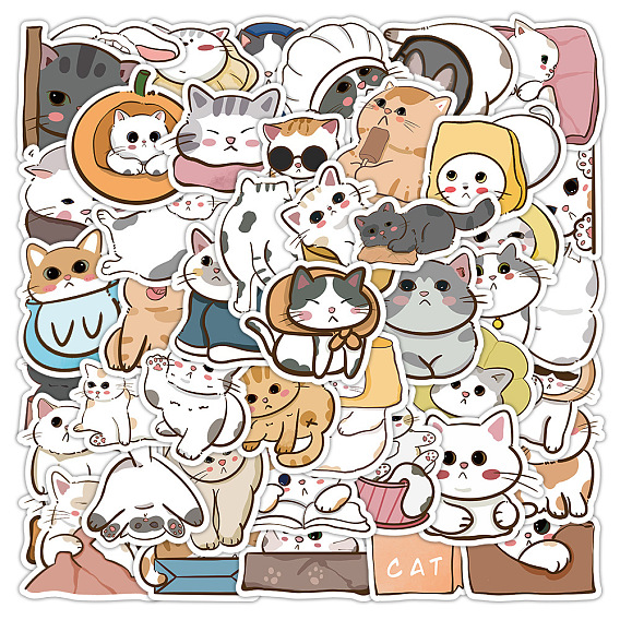 60Pcs Cartoon Cat PVC Stickers for DIY Decorating Luggage, Guitar, Notebook