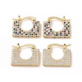 Cubic Zirconia Rectangle Hoop Earrings, Real 18K Gold Plated Brass Jewelry for Women
