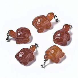 Natural Agate Pendants, with Platinum Plated Metal(Brass or Iron Materials Random Delivery) Snap On Bails, Dyed, Tortoise