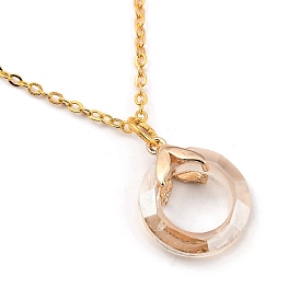 Glass Pendant Necklaces, with Golden Plated Brass Cable Chains and Spring Ring Clasps, Ring