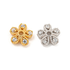 925 Sterling Silver Micro Pave Cubic Zirconia Bead Caps, 5-Petal, Flower