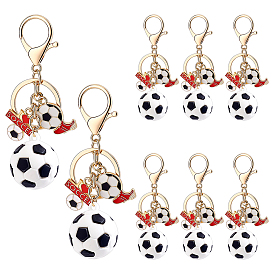 8Pcs Sports PVC Football & Alloy Enamel Shoes with Word I Love Soccer Pendant Decorations, with Lobster Claw Clasps and Iron Split Key Rings