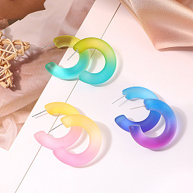 Rainbow Color C-shaped Earrings - Vibrant Jelly-like Earrings with College Style