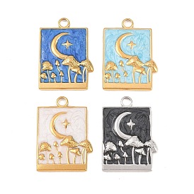 304 нержавеющей стальной эмали подвески, прямоугольник с подвесками в виде луны и гриба, ионное покрытие (ip), настоящее 18k позолоченное/цвет нержавеющей стали