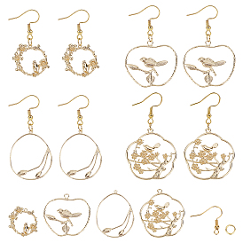 SUNNYCLUE DIY 8Pairs Flower & Bird Earring Making Kits, Including 304 Stainless Steel Earring Hooks & Jump Rings, Brass Pendants