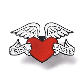 Rise Above Word Enamel Pin, Heart with Wing Alloy Badge for Backpack Clothes, Electrophoresis Black