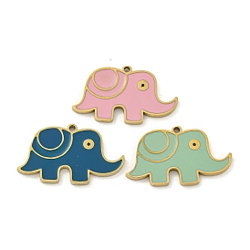 316 Surgical Stainless Steel Enamel Charms, Elephant Charm, Golden