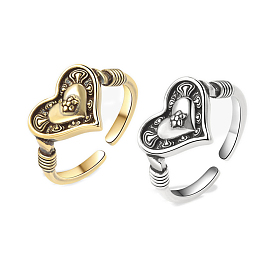 Heart Brass Open Cuff Ring for Women