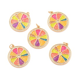 Eco-Friendly Brass Micro Pave Cubic Zirconia with Enamel Pendants, Long-Lasting Plated, Lead Free & Cadmium Free & Nickel Free, Real 18K Gold Plated