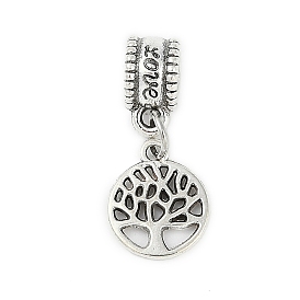 Rack Plating Brass European Dangle Charms, Tree of Life Large Hole Pendants, Lead Free & Cadmium Free