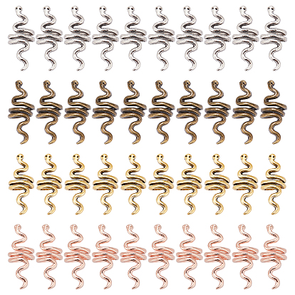 40Pcs 4 Colors Zinc Alloy Hair Braid Rings Beads, Hair Clip Headband Accessories, Snake