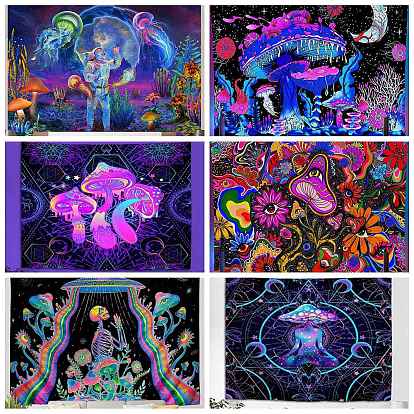 UV Reactive Blacklight Trippy Wall Hanging Tapestry, Hippie Mushroom Tapestry for Home Decoration, Rectangle