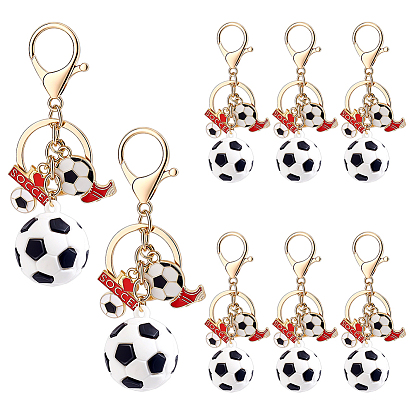 8Pcs Sports PVC Football & Alloy Enamel Shoes with Word I Love Soccer Pendant Decorations, with Lobster Claw Clasps and Iron Split Key Rings