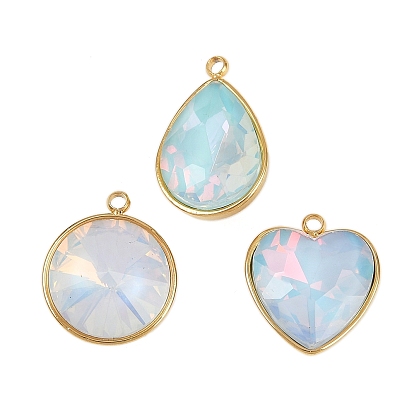 304 подвески из нержавеющей стали, со стеклом, ионное покрытие (ip), реальный 18 k позолоченный, граненые