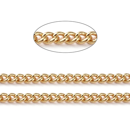 Brass Curb Chains, Twisted Chains, Soldered, Long-Lasting Plated, Real 18K Gold Plated, with Spool