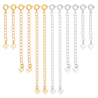 18шт 6 стили латунный удлинитель цепи, концевые цепочки с пружинными кольцами-застежками и подвесками в виде сердечек