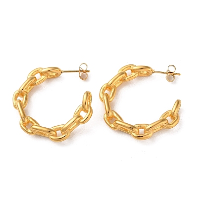 Ion Plating(IP) 304 Stainless Steel Curb Chains Stud Earrings, Half Hoop Earrings
