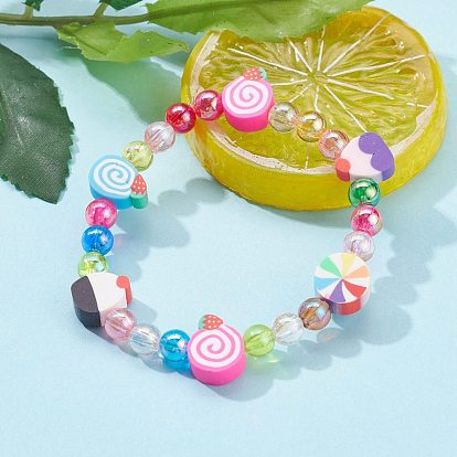 Étirer bracelets pour enfants, avec des perles écologiques transparentes en acrylique et en pâte polymère