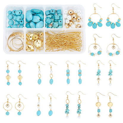 DIY Jewelry Set Making Kit, Synthetic Turquoise Beads, Alloy & Iron Rhinestone Spacer Beads, Glass Pearl & Alloy Beads, Brass Earring Hooks & Pin & Linking Rings