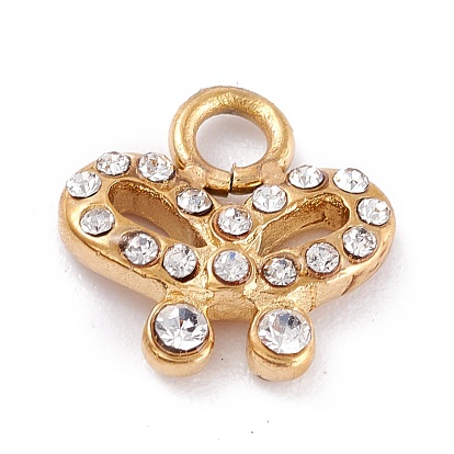 304 Stainless Steel Rhinestone Pendants, Butterfly